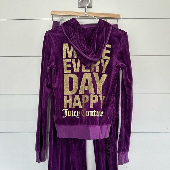 Juicy Couture Women’s Medium Jacket Petite Pants Make Everyday Happy Y2K 2000s - Picture 4 of 14